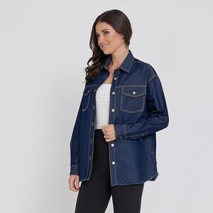 American Denim Shirt Women LARGE Tops Shacket Oversized Button Down Indigo